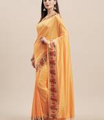 Yellow Digital Printed Colored Sana Silk Saree With Blouse Piece