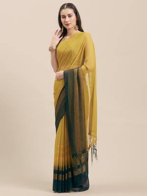 Mehendi & Green & Rani Coloured Chiffon saree with Blouse Saree. 1
