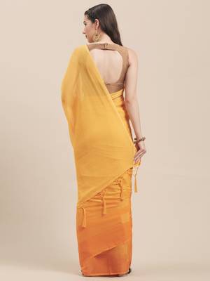 Yellow Coloured Chiffon saree with Blouse Saree. 2
