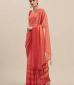 Peach Coloured Chiffon saree with Blouse Saree.