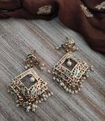 Multicoloured Gold Plated Jadau Earrings