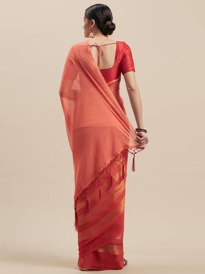 Peach Coloured Chiffon saree with Blouse Saree. 2