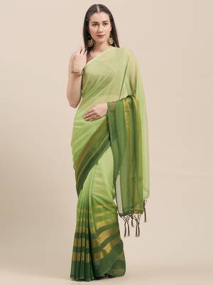 Green Coloured Chiffon saree with Blouse Saree. 1