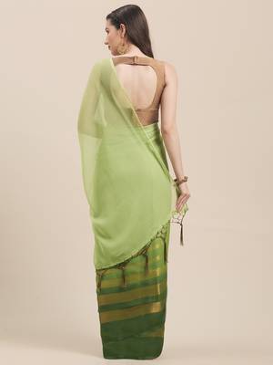 Green Coloured Chiffon saree with Blouse Saree. 2