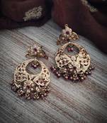 Maroon Gold Plated Jadau Earrings