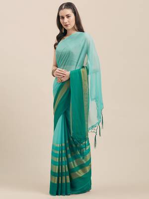 Rama Coloured Chiffon saree with Blouse Saree. 1