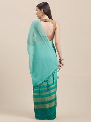 Rama Coloured Chiffon saree with Blouse Saree. 2