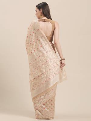 Beige Coloured Solid Cotton Mint Saree With Blouse Piece 2