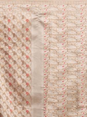 Beige Coloured Solid Cotton Mint Saree With Blouse Piece 3