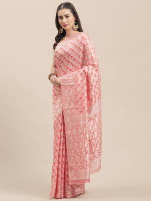 Pink Coloured Solid Cotton Mint Saree With Blouse Piece 1