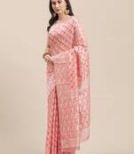 Pink Coloured Solid Cotton Mint Saree With Blouse Piece