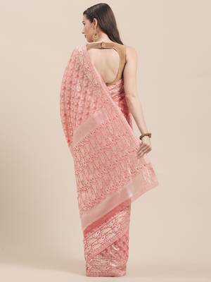 Pink Coloured Solid Cotton Mint Saree With Blouse Piece 2