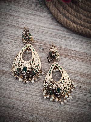 Green Gold Plated Jadau Earrings 2