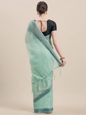 Rama Coloured Solid Cotton Silk Saree With Blouse Piece 2