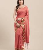 peach Coloured Solid Cotton Silk Saree With Blouse Piece