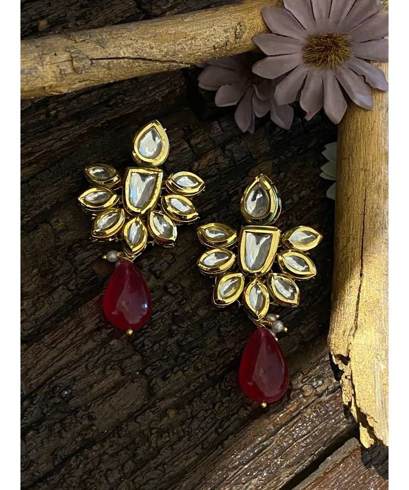 Red Gold Tone Kundan Inspired Earring
