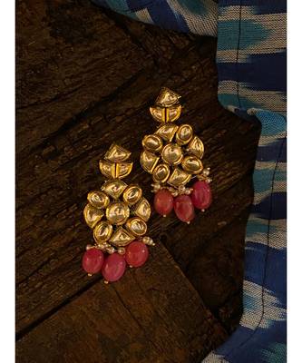 Pink Gold Tone Kundan Inspired Earring 1
