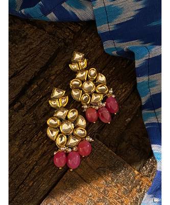 Pink Gold Tone Kundan Inspired Earring 2