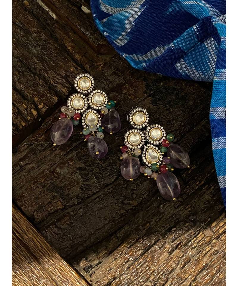 Purple Silver Tone Victorian Earrings