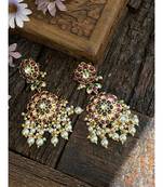 Red-Green Gold Tone Polki Inspired Earrings