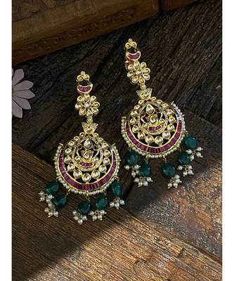 Red Green Polki Inspired Earrings 1