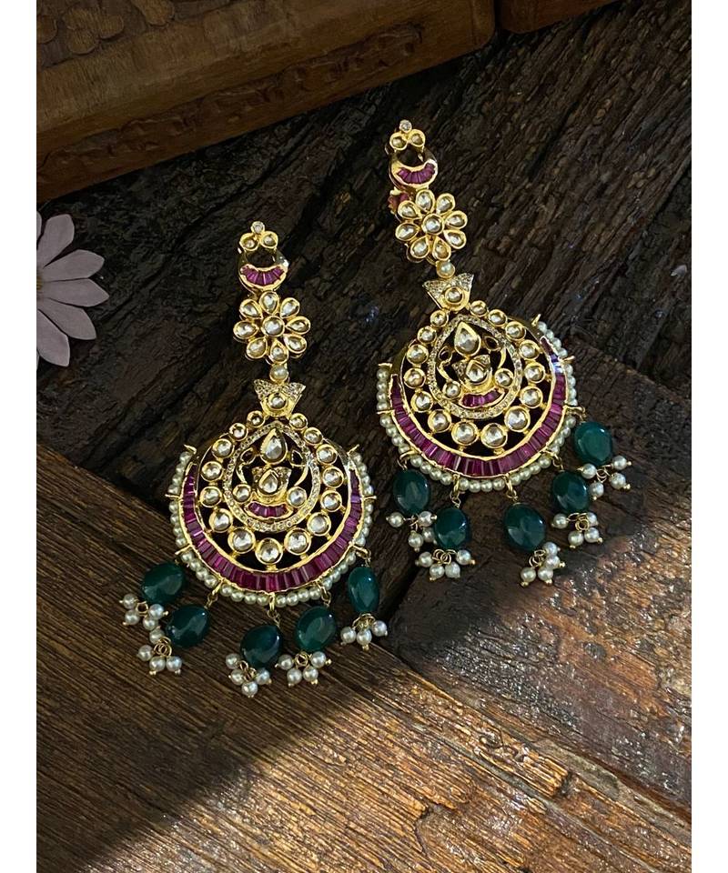 Red Green Polki Inspired Earrings