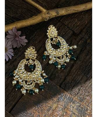 Green Gold Tone Kundan Inspired Earrings 2