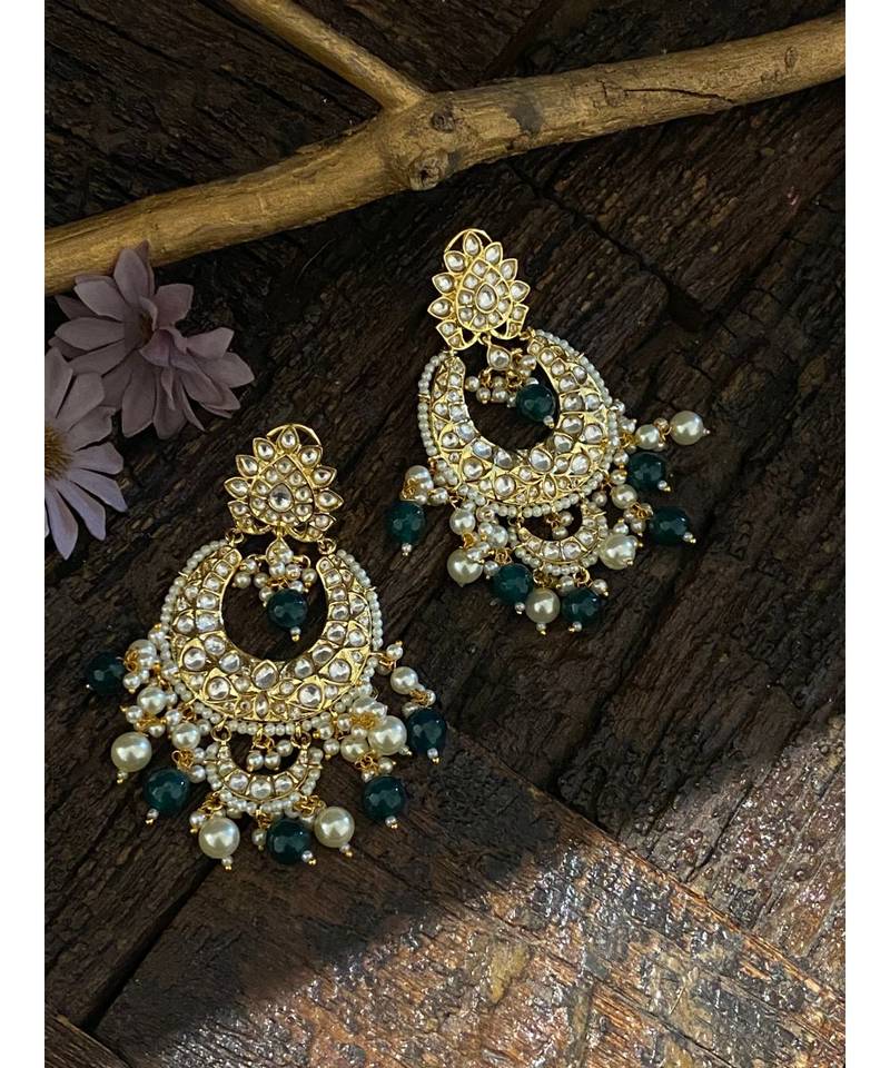Green Gold Tone Kundan Inspired Earrings