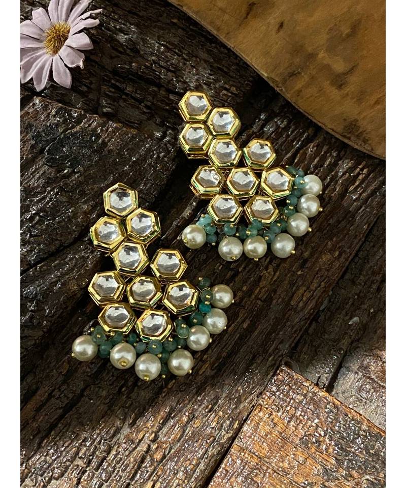 Turquoise Gold Tone Stud Earrings