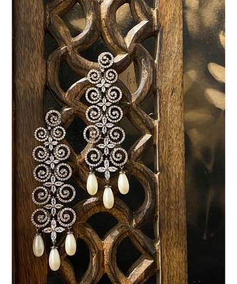 Silver Tone Diamond Faux Victorian Earrings 1