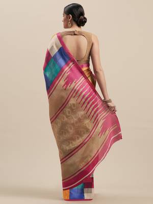 Woman's Multi Colored Cotton Blend Checked Saree 2