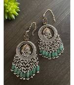 Green Silver Tone Victorian Chandbaali Earrings