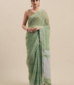 Woman's Green Colored Poly Chiffon Checked Saree