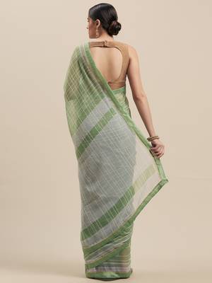 Woman's Green Colored Poly Chiffon Checked Saree 2