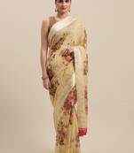 Woman's Yellow Colored Digital Printed Cotton Blend Saree