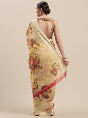 Woman's Yellow Colored Digital Printed Cotton Blend Saree 2
