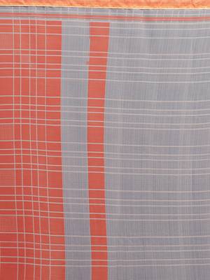 Woman's Peach Colored Poly Chiffon Checked Saree 3