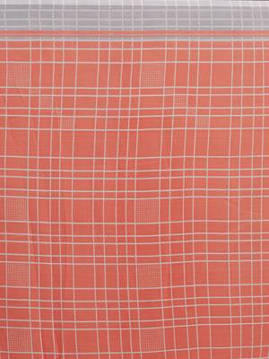 Woman's Peach Colored Poly Chiffon Checked Saree 4