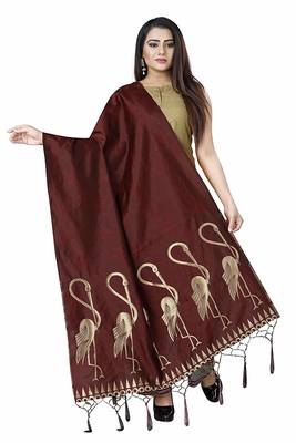 Brown Woven Banarasi Silk Dupatta For Women 1