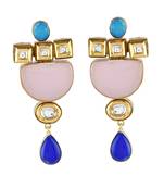 Pink Purple Stylish  Precious Stone Fushion With Kundan Earring