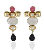 White Black Pink Duzzy Precious Stone Fusion With Kundan  Earring