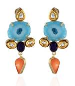 Sky Blue Orange Classy Duzzy Earring With  Fusion Of Kundan
