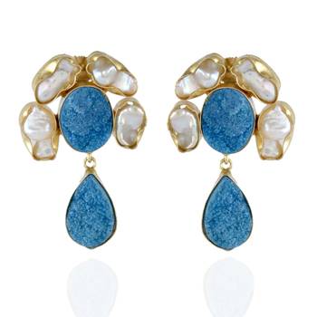 White Sky Blue Duzzy Baroque Pearl Stylish Fashionable Earring 1