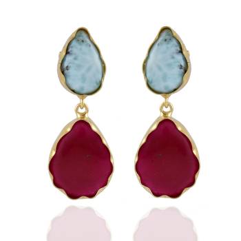 Maroon Sky Blue Precious Stone Designer Smart Look Fashionable Earring 1