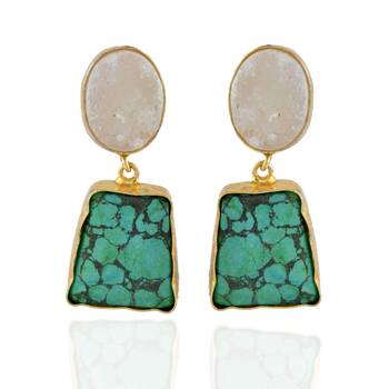 White Green Duzzy Precious Stone Stylish Fashionable Earring 1