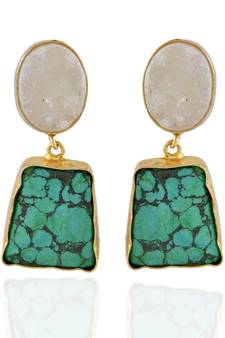 White Green Duzzy Precious Stone Stylish Fashionable Earring