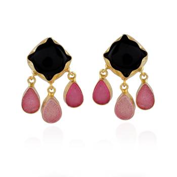 Black Pink Cute Stylish Duzzy Stone Beautiful Earring 1