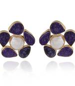 Purple White Duzzy  Baroque Pearl Smart Look Precious Stone Earring