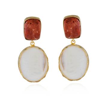 Orange White Mother Pearl Precious Stone Designer Earring 1