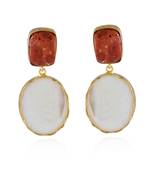 Orange White Mother Pearl Precious Stone Designer Earring